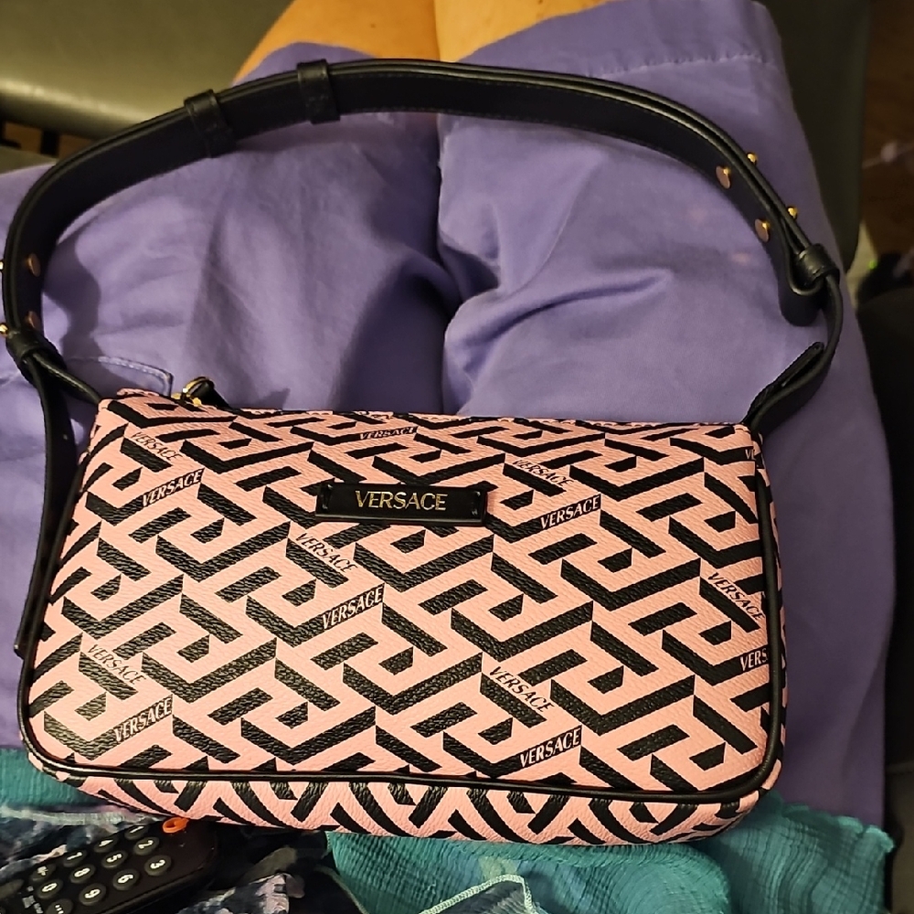 Versace NWT Geometric Pink and Black Shoulder Bag, Dust Bag Included